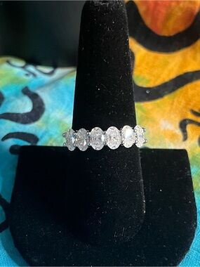 NWT 3 CTW Oval Moissanite 7-Stone Rhodium-Plated Ring Size 9
